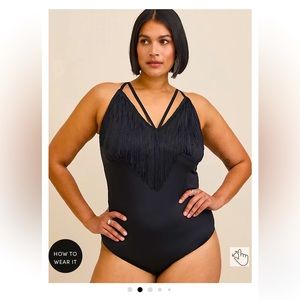 black fringe body suit from torrid
